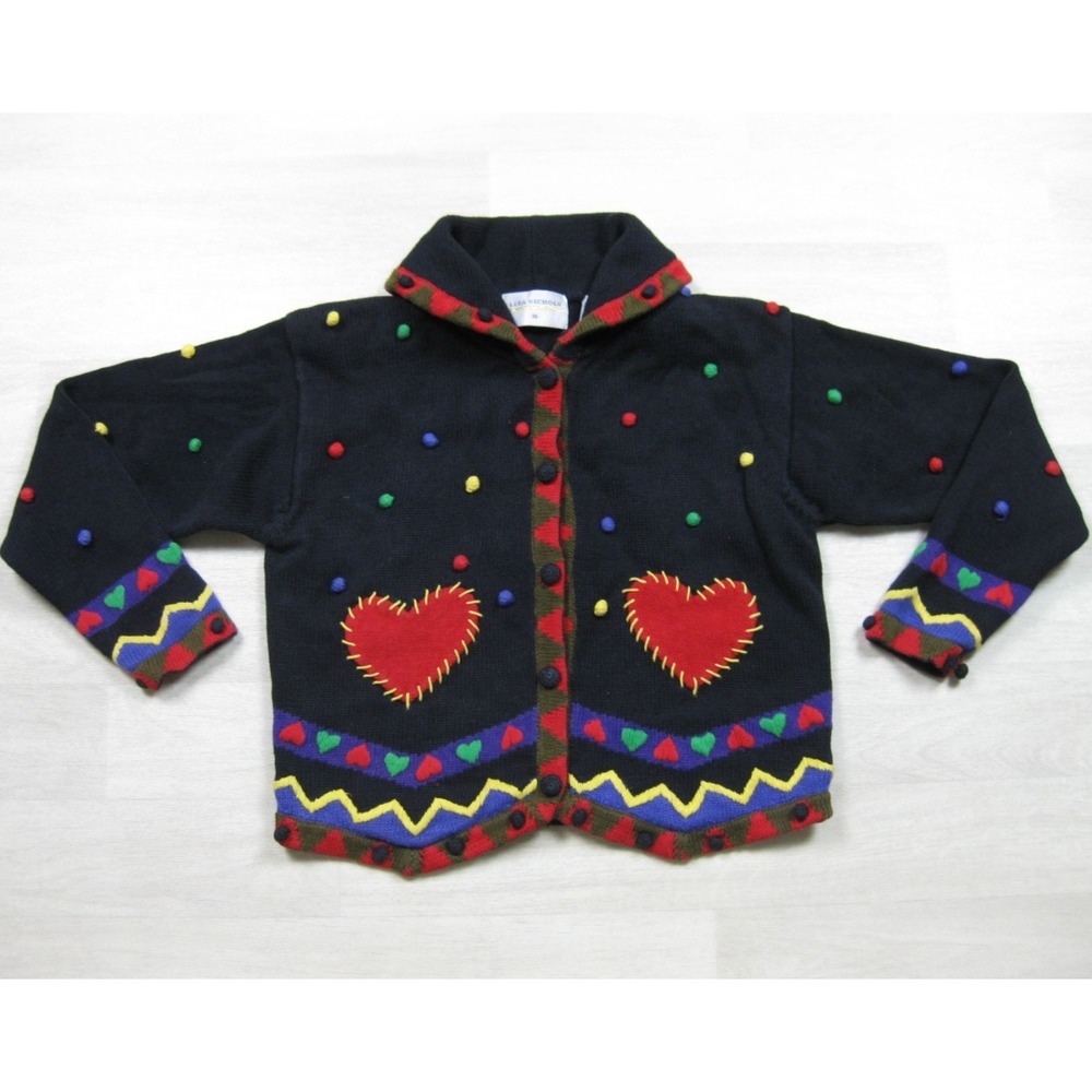 Vintage 90s Lisa Nichols Cardigan Sweater Women's (M) Heart Grannycore Artsy